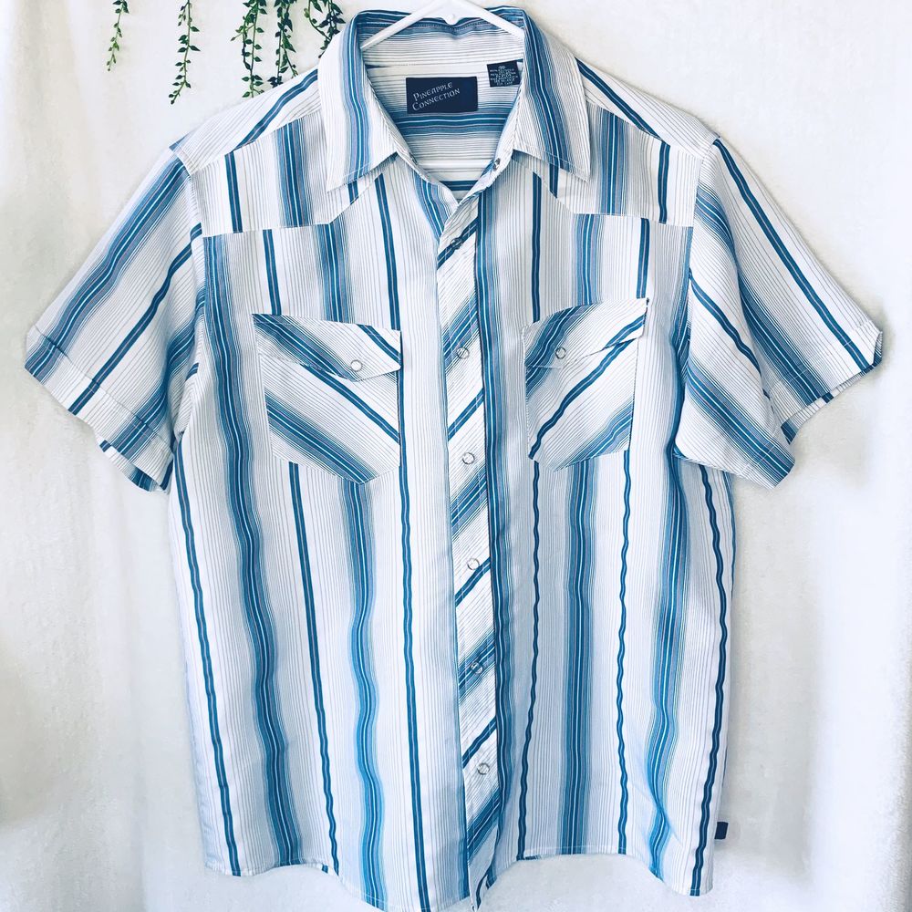 Pineapple Connection Mens shirt Blue Coral striped